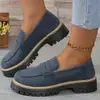 Nuevos Mocasines Primavera y Otoño 2025, Talla Grande Casual de Gamuza Estilo Británico para Mujer, Tacón Grueso, Suela Gruesa, Estilo Vintage para Exportación