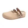 Sandálias femininas de moda novas estilo Birkenstock, tecidas, de duas vias, com aumento interno de altura, sola grossa, biqueira fechada, meia-chinelo para uso externo
