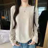 K2615 camisa básica de cuello redondo, abotonada, con puño enrollado cuidadosamente seleccionado para mujer, camiseta suelta y casual de otoño/invierno