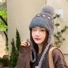 Chapéu de Outono e Inverno Feminino Tricô Espesso Quente Lã Proteção de Orelha Gorro Estilo Fair Isle Pom-pom Ciclismo Chapéu Lei Feng