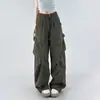 Pantalones Cargo Plegados Estilo Retro Americano High Street para Mujer, Otoño e Invierno 2025 Nuevos Pantalones Rectos Holgados de Cintura Alta Adelgazantes de Pierna Ancha