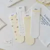 Calcetines de Encaje de Burbujas para Mujer, Estilo Japonés, Florales Amarillo Cremoso, Color Sólido, Estilo Ins, Calcetines Finos de Caña Media Arrugados para Primavera y Verano