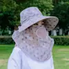 Nuevo Sombrero de Pescador de Ala Ancha Anti-UV de Verano para Mujer con Chal, Lujo Ligero, Versátil, Hace que la Cara Parezca Más Pequeña, Se Puede Atar en una Cola de Caballo