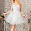 Vestido Corto Strapless de Estilo Europeo y Americano para Baile de Graduación con Aplique de Encaje Corazón, Vestido de Noche de Malla sin Mangas