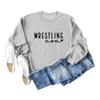 Suéter pullover casual de manga larga con estampado de letras para mujer de la estación independiente Amazon de lucha libre, cuello redondo