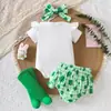 Roupas de Verão para Bebê St. Roupas Infantis Dia de São Patrício Conjunto Macacão de Manga Curta com Estampa de Letras para Bebês