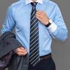Vestido Camisa de Cuello Blanco para Negocios y Trabajo, Corbata de Cremallera Simple sin Nudos, Rayas Azul Oscuro