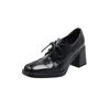 Zapatos de cuero pequeños profesionales para el trabajo, de piel de vacuno inferior, silenciosos, 2025 primavera, tacón medio grueso, punta redonda, completamente de cuero por dentro y por fuera, con cordones, para mujer