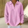 Outono de 2026 Nova Moda Feminina Europeia e Americana Cor Sólida Gola V Camisa Blusa Casual para o Trabalho Camisa Solta