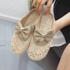 Sandalias Planas de Lino Tejido Estilo Coreano de Verano para Mujer, tipo Mocasín Holgado, con Encaje Hueco y Parte Superior de Malla