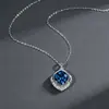Colar Rombo Azul Lago Vintage para Meninas, Pingente Rombo Azul Lago Moda Novo Estilo