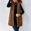 Abrigo de Mujer Europeo y Americano Transfronterizo Moda Casual Color Sólido Otoño e Invierno con Capucha de Felpa Chaqueta Chaleco Abrigo para Mujer