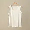 Camiseta sin mangas de algodón helado clase A para mujer, cuello redondo, fina, ajustada, elástica, con tirantes anchos, color liso, Ropa de verano para mujer