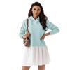 2024 Amazon popular temu primavera novo suéter de malha com capuz e costura cruzada vestido de malha comércio exterior roupas femininas