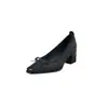 Sapatos de Trabalho Mais Elegantes Silenciosos de Couro de Vaca Solado Baixo Outono 2026 Salto Bloco Salto Alto Laço Bico Quadrado Decote Baixo Sapatilhas de Couro Genuíno Feminino