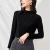 Nueva camiseta interior de otoño e invierno para mujer, de terciopelo de doble cara, estilo Hong Kong, elegante, ajustada y con cuello simulado.