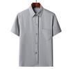Ropa de verano para papá traje Seda de hielo para hombre Mediana edad y ancianos Delgada Talla grande de abuelo Camisa de solapa de manga corta para ancianos