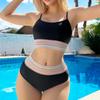 Traje de baño de dos piezas estilo europeo y americano 2026 para mujer, de cintura alta, que oculta el abdomen, adelgazante, traje de baño deportivo conservador para exportación y comercio transfronterizo