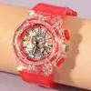 Reloj infantil de dibujos animados electrónico luminoso lindo Labubu para niña de muñeca estudiante de primaria digital con manecillas de cuarzo
