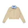 Top de Retazos Patchwork Falso de Dos Piezas con Bloques de Color Vintage y Solapa para Mujer, Chaqueta Corta Rayada Nueva 2025