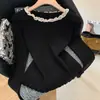 Tricô Coreano Doce com Gola de Renda para Mulheres no Inverno Novo Design Versátil Top de Base de Manga Longa