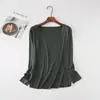 Otoño 2021 Estilo Coreano Casual Holgado Camiseta Básica para Mujer Camiseta de Manga Larga con Cuello en V para Mujer Top de Capa Interior para Mujer Color Sólido Nuevo Estilo