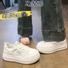 Zapatillas Deportivas Casuales Blancas de Cordones con Suela Gruesa y Punta Redonda de Piel de Vaca de Primera Capa para Mujer, Zapatos Deportivos de Malla Transpirable de Verano, Zapatillas
