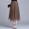 Elegante y chic falda midi de malla asimétrica para mujer, nueva colección primavera/otoño 2026, estilo coreano, falda plisada de cintura alta en línea A