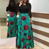 2023 Aliexpress Otoño Venta Caliente Edición Explosiva Estilo Europeo y Americano Estampado de Flores Combinación de Colores Vestido Falda Larga Manga Larga Mujer 20 Yuan