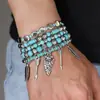 Nuevo juego de pulseras de cuentas turquesas transfronterizas europeas y americanas, juego de pulseras de cordón elástico de moda, cadena hecha a mano de estilo bohemio
