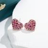 Modernos Aretes Chanel-Style en Forma de Corazón con Corindón Rojo y Espinela Azul Claro, Exquisitos Pasadores de Clip para Orejas de Corazón Durazno Dulces y de Alta Gama para Mujer