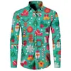 Camisa de Manga Larga Nueva de Venta Caliente para Hombre Transfronteriza Camisa Impresa en 3D con Temática Navideña Top Casual Holgado