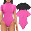 2024 Amazon Explosions Roupas corporais femininas europeias e americanas Sexy Rib Gola alta Manga curta Top Yoga Roupas corporais