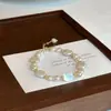 Pulsera de Diamantes y Perlas Rosadas Espumosas Estilo Francés para Mujer, Dulce, de Moda, Exquisita y de Aspecto Elegante