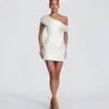2026 Nuevo Vestido de Moda Sexy Ajustado de Satén Asimétrico Desmontable con Pliegues Estilo Europeo y Americano