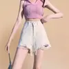 Shorts de Mezclilla Rasgados de Color Claro para Mujer Otoño Tendencia Combinan con Todo Nuevos Cintura Alta Adelgazantes Ropa Dopamina Pantalones Cortos