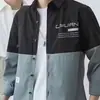 Camisa Manga Longa Patchwork Color Block Outono 2026 Masculina Estilo Coreano Estampa Tendência Jovem Estudante Camisa com Lapela Em Estoque