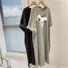 Verão Feminino Garota Cheinha Plus Size Casual Roupa Externa Fina Manga Curta Estampada Vestido Preguiçoso Comprimento Médio Solto Emagrecimento Tendência Quadril