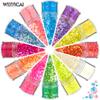 Explosiones transfronterizas, lentejuelas láser de colores mágicos, juego de 12 lentejuelas para decoración de uñas, polvo brillante degradado, parche de joyería para decoración de uñas