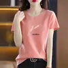 Camiseta de Manga Corta de Algodón Puro Holgada Adelgazante Estilo Coreano para Mujer 2026 Verano Nuevo Estilo Elegante Versátil Simple Cuello Redondo