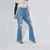 Calça jeans flare rasgada de cintura alta para mulheres, corte solto, calça azul clara com lavagem vintage, moderna