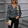 Estación Independiente de Amazon Transfronteriza Europea y Americana Camisa de Manga Larga para Mujer Cuello en V Moda Elegante Camisa Top Estampado