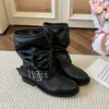 Botas de Plataforma Martin para Mujer 2026 Otoño Nueva Llegada Botas de Vaquero Occidental Caballero Maillard Botines Acampanados Retro Adelgazantes