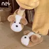 Pantuflas de peluche Hamudin 3D de perro con orejas grandes para mujer, invierno, lindas, para casa, suela suave, antideslizantes, de punta cerrada, venta al por mayor