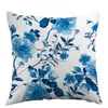Funda de Almohada Cruzada de Primavera Tk Estilo Nuevo Patrón Tallado de Porcelana Azul y Blanca Peonía Funda de Almohada para Oficina Dormitorio Sofá