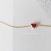 Pulsera de Corazón Rojo Pequeño de Plata de Ley S925 Chapada en Oro de 14K para Mujer Estilo Coreano Simple Estilo Japonés Pulsera de Gema Roja