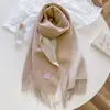 Bufanda de Lana Mezclada Estilo Coreano con Flecos en Bloques de Color por Ambos Lados para Mujer, Cuello Grueso de Color Sólido Cálido para Otoño/Invierno, Chal para Abrigo
