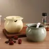 Estilo Nórdico Simple Cerámica Tarro para Manteca Hogar Cocina Tarro de Almacenamiento de Aceite con Cuchara Juego de Tarros para Manteca Artesanía de Cerámica