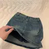 Saia Jeans Retrô Estilo Americano Feminina Primavera Nova Spice Girl Stretch Slim Saia Evasê Saia Anti-rasgo Saia de Quadril