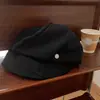 Boina Preta Plissada Retrô Harajuku para Mulheres, Boina Newsboy de Verão para Afinar o Rosto, Chapéu Octogonal de Pintor para Mulheres com Circunferência de Cabeça Grande